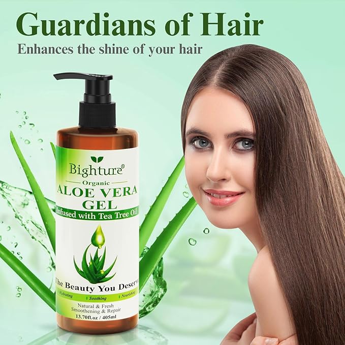 Aloe Vera Gel with Tea Tree Oil for Face, Skin, Hair, Sunburn relief, Aloe Vera Gel from Freshly cut 100% Pure Aloe,13.7oz