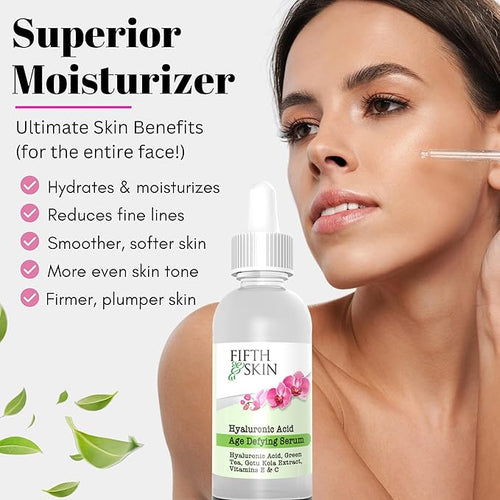 Age Defying Face Serum w/Hyaluronic Acid, Vit C & E | BIG 2 OZ. | Made in USA | Vegan | Cruelty Free | Wrinkles | Plump Fine Lines | Dry Skin