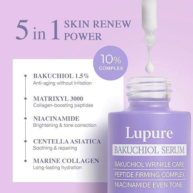 Lupure Bakuchiol Serum for Face – Natural Retinol Alternative for Wrinkles, Fine Lines, Firming, Brightening, Hydrating, Soothing, Anti-Aging & Sensitive Skin Care, with Matrixyl 3000 & Niacinamide