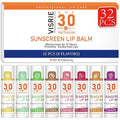 SPF 30 Sunscreen Lip Balm, Bulk Travel Size - 32 Pack, Hydrating with Vitamin E & Coconut Oil - 8 Flavors