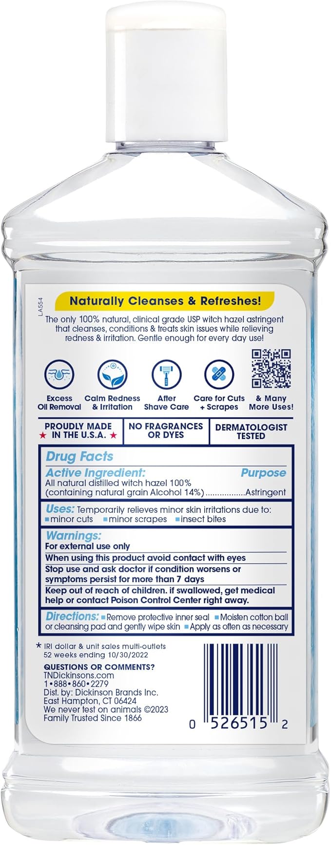 T.N. Dickinson's Witch Hazel 100% Natural Astringent 8 fl oz and Soothing Cleansing Cloths 25 Count