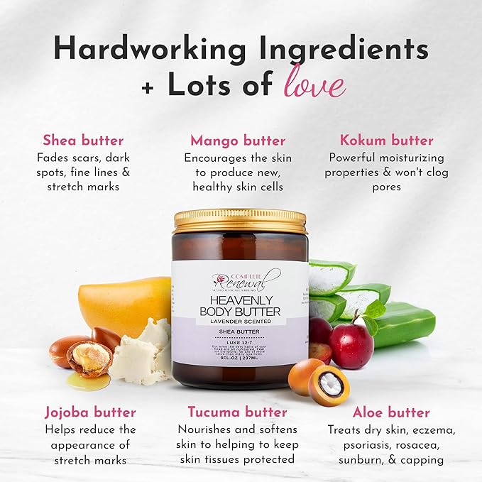 Heavenly Body Butter, Raw Shea Butter, Whipped Body Butter, Infused With Raw, Natural Butters & Essential Oils, Lavender Body Butter, 8 fl. Oz