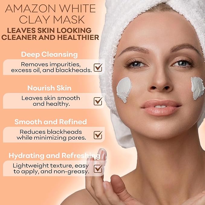 Amazonian White Clay Refreshing Pore Mask, Blackhead Remover for Face, Resurfacing Mask 200ml (7.05 Fl Oz)