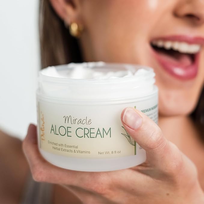 Deluvia Miracle Aloe Cream | Face & Body Moisturizer with Vitamin E & Organic Aloe Vera | Hydrating, Soothing for Dry Skin, Anti-Wrinkle, Acne Scars, Rosacea, Psoriasis, Eczema - 8 oz