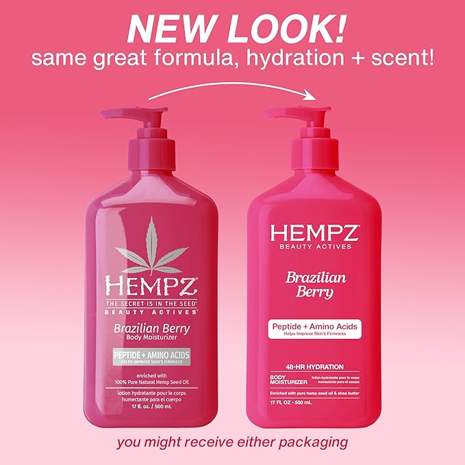 Hempz Brazilian Berry Beauty Actives Lotion with Peptides and Amino Acids, Hydrating and Firming Moisturizer for Body, Hands and Feet 17 oz.