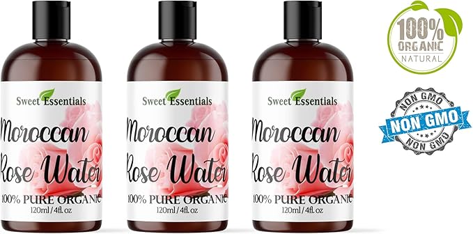 PACK of 3 Premium Organic Moroccan Rose Water - 4oz - Imported From Morocco - 100% Pure (Food Grade) No Oils or Alcohol - Rich in Vitamin A & C Perfect for Hydrating & Rejuvenating Your Face & Neck
