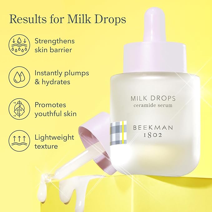 Beekman 1802 Milk Drops Ceramide Facial Serum – Hydrating Barrier Serum with Goat Milk, Ceramides, Squalane & Hyaluronic Acid – Lightweight, Non-Greasy – Fragrance Free – For Oily & Acne-Prone Skin