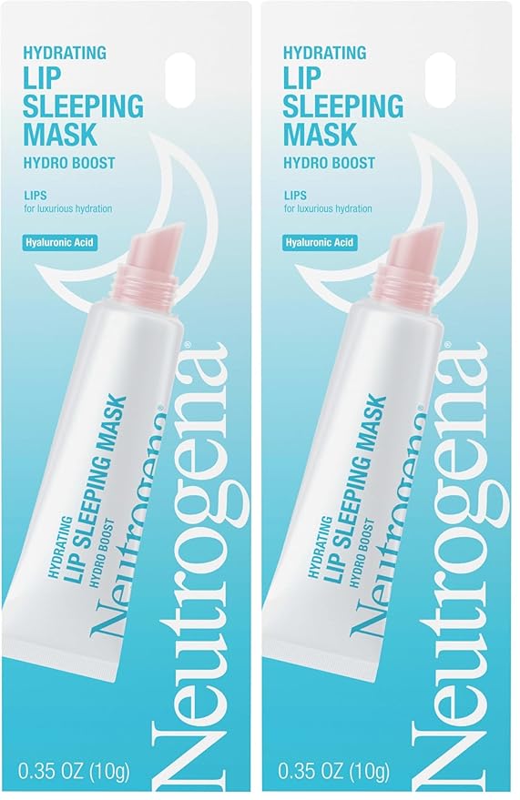 Neutrogena Hydro Boost Hydrating Lip Sleeping Mask with Hyaluronic Acid,Clear Overnight and Daily Moisturizing Treatment for Very Dry Lips,Fragrance Free Squeeze Tube Lip Balm,0.35 oz,(Pack of 2)