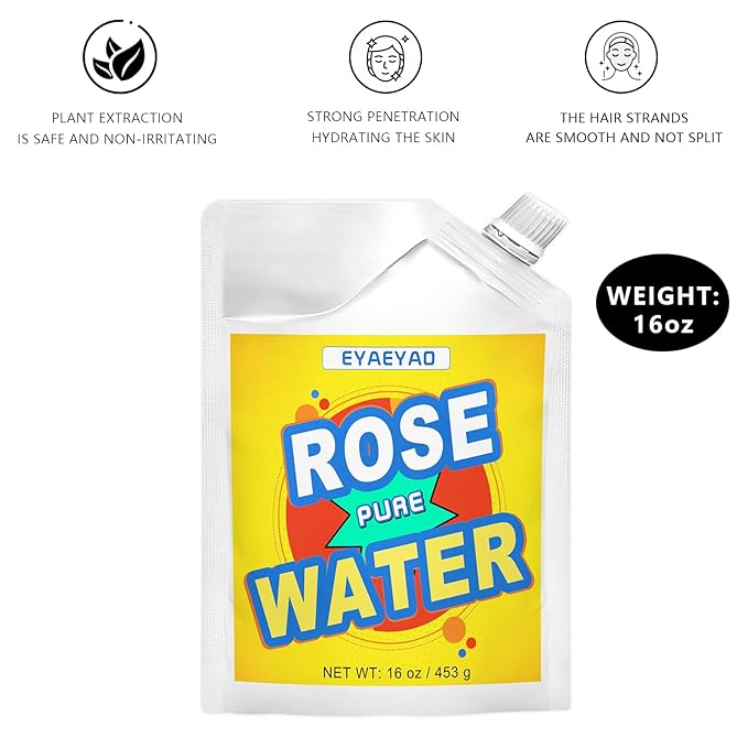 Rose Water for Face - 16 oz Bulk Organic Rose Water Alcohol-Free, 100% Natural Refreshing for Face and Hair - Uplifts, Calming & Soothing for All Skin Types (16 Oucnes)