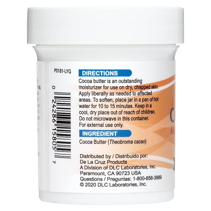 De La Cruz Cocoa Butter - 100% Pure and Natural Cocoa Butter For Dry, Rough Skin - All Natural Hydrating Moisturizer, 2 OZ (Jar - 1 Count, 2 Ounce)