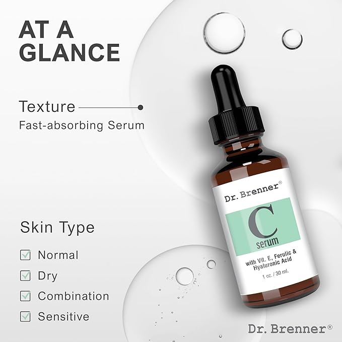 Dr. Brenner Vitamin C Serum for Face with 20 L-ascorbic Acid, Ferulic Acid, Vitamin E and Hyaluronic Acid