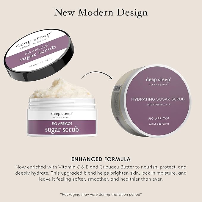 Deep Steep Sugar Scrub, Fig Apricot, 8 oz – Exfoliating Body Scrub with Organic Coconut Oil, Shea Butter & Argan Oil – Vegan, Clean Beauty, Smooth, Soft & Nourished Skin