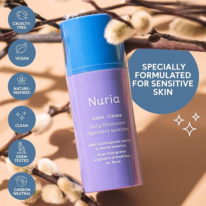 Nuria - Calm Daily Moisturizer for Face, Fragrance-free Face Moisturizer for Sensitive Skin, With Cotton Grass, Shea Butter, and Cocoa Butter, 30mL/1 fl oz