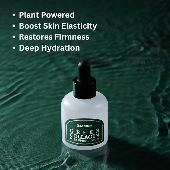 Leaders Green Collagen Moist Firming Serum – Vegan Plant-Powered Anti-Aging, Skin Firming, Hydration, Improves Elasticity, Repairs Skin Barrier, Phyto-Lacto Collagen, Suitable for Sensitive Skin 30ml