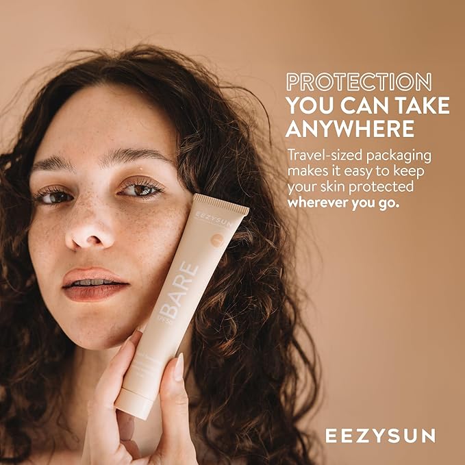 EEZYSUN BARE Tinted Sunscreen for Face SPF 50 - Non-Greasy, Weightless, Water-Resistant, Vegan & Reef-Safe Tinted Moisturizer with SPF, Hyaluronic Acid, Jojoba Oil - All Skin Types, 1.69 fl oz - Light