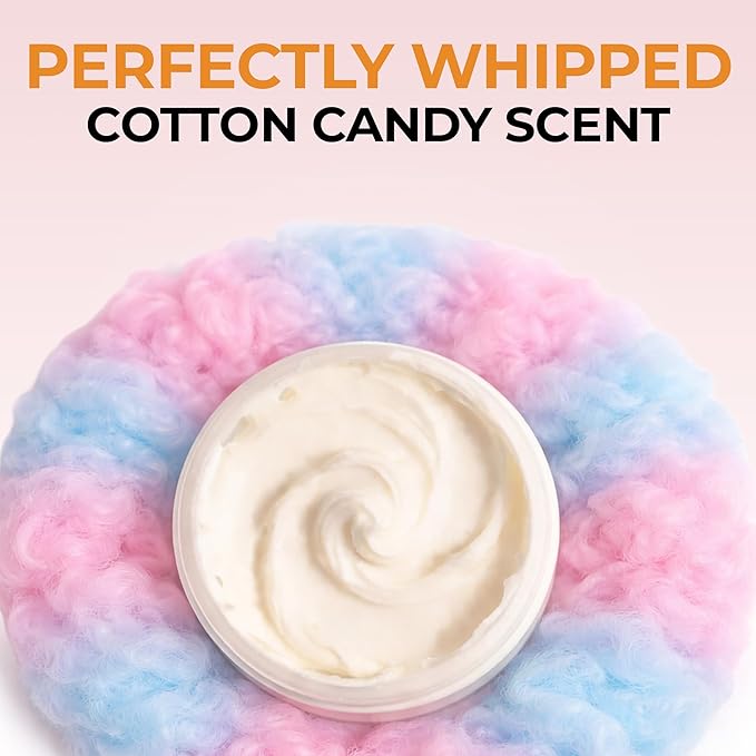 RA COSMETICS Whipped African Shea Butter with Cotton Candy – 100% Whipped Shea Body Butter from Ghana – Moisturizing Natural Skincare for Dry Skin, Hair, Scalp – Nourishes, Softens & Hydrates – 12oz
