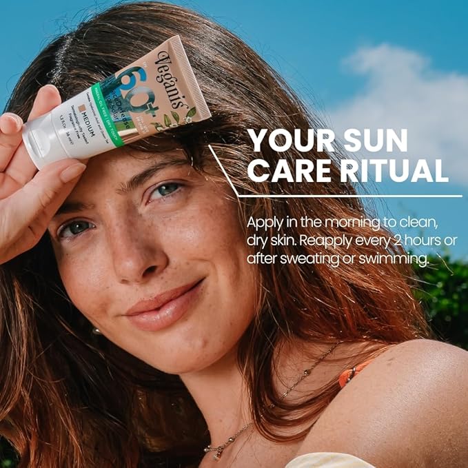 Sunscreen SPF 60 Medium Tone – Hyaluronic Acid & Green Tea – Tinted Face Sunscreen for Daily Use – Broad-Spectrum UVA/UVB & Blue Light Protection – Hydrating Dry-Touch Vegan Formula