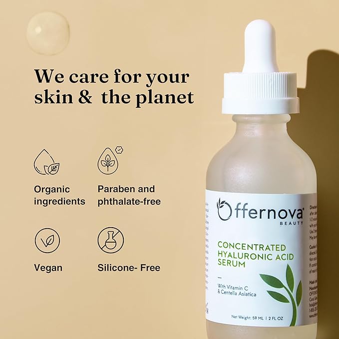 Concentrated Hyaluronic Acid Serum with Vitamin C & Centella Asiatica - Pure Organic Vegan Ingredients - Suero Concentrado de Acido Hialuronico