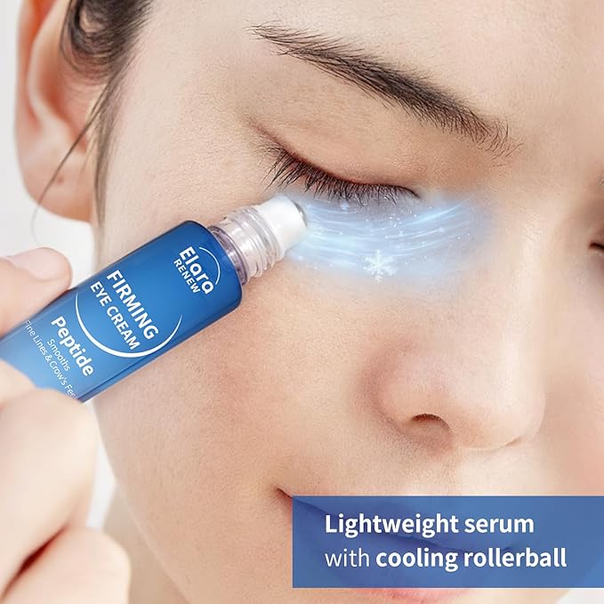 Cooling Plant-Powered Peptide Eye Serum - Quadruple Hyaluronic Acid Collagen Anti-Aging, Soothing Sensitive Under Eye Cream for Puffiness Dark Circles Fine Lines, with Roller Massage Ball, 0.34 fl oz
