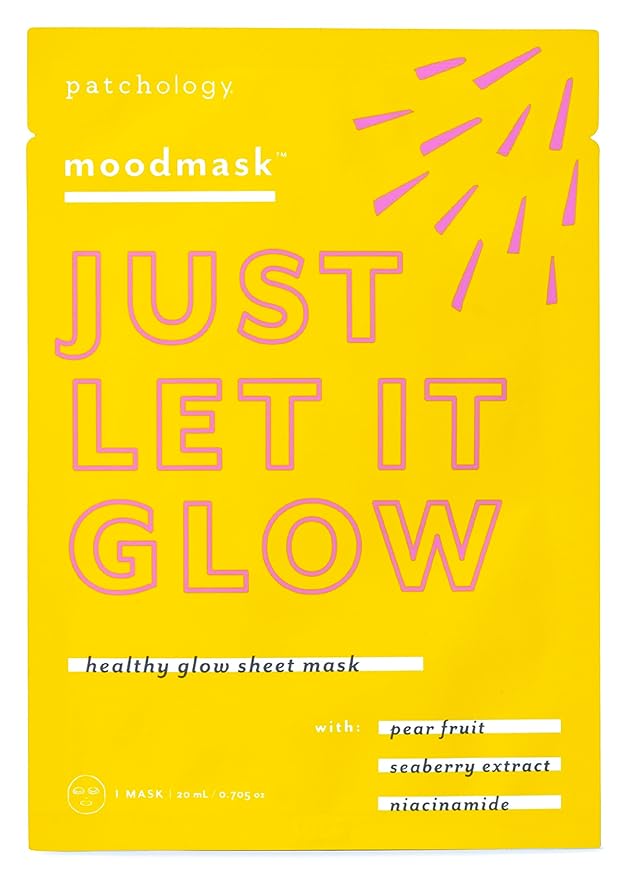 Patchology Moodmask Just Let It Glow Face Sheet Mask for Women & Men - Hydrating Facial Sheet Mask for Scarring, Clear & Healthy Skin w/Pear Fruit, Seaberry Extract & Niacinamide - Vegan (1 Count)