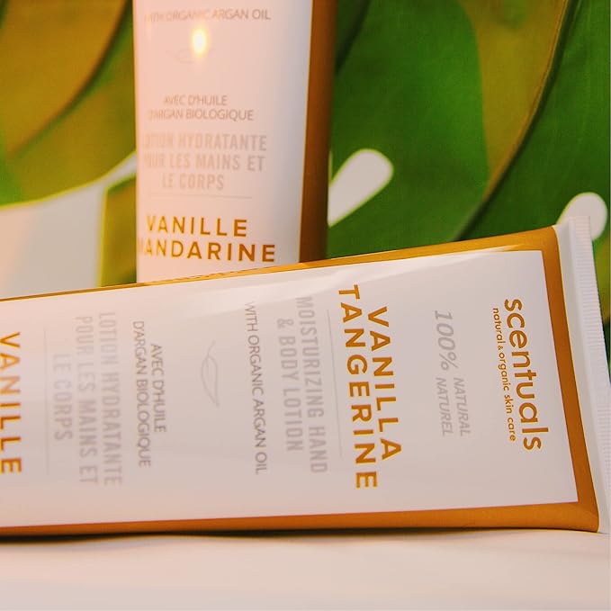 Hand & Body Cream Scented with Essential Oil Vanilla Tangerine, Made with Organic Argan Oil, Olive Oil, Aloe Juice, for Dry Skin, Cruelty Free, Natural Skin Care Products, 250 ml, 8.45 fl.oz