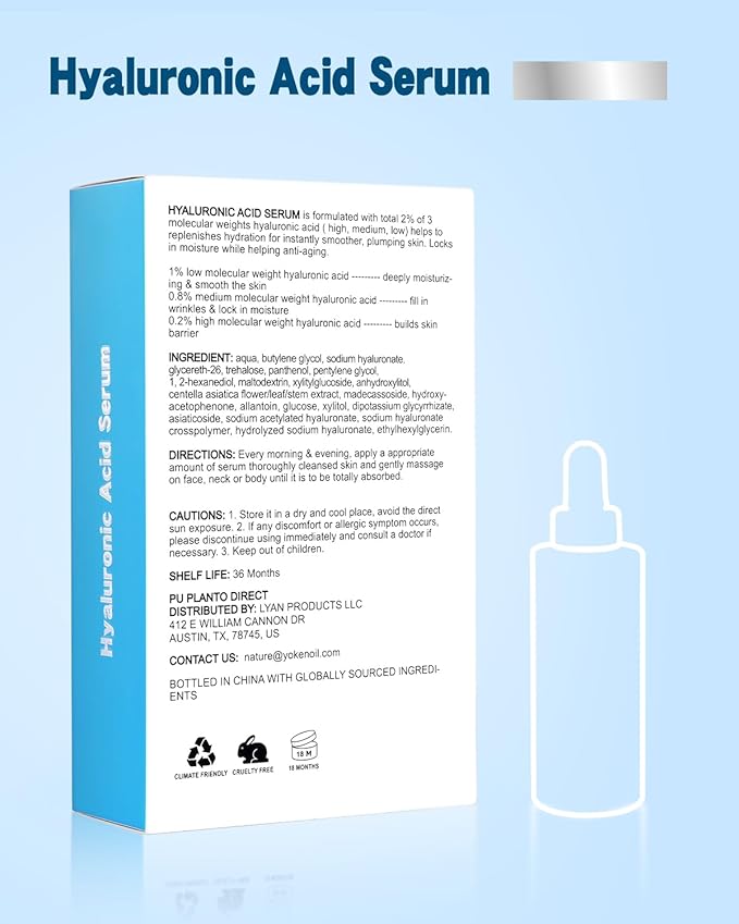 PU PLANTO B5 Hyaluronic Acid Serum for Face 2oz - Triple Pure Hyaluronic Acid 2% with Vitamin B5, Anti-aging Facial Serum for Fine Lines & Wrinkles, Hydrating Serum Dry Skin Moisturizer Fragrance Free