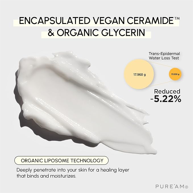 PURE'AM Korean Barrier Repair Organic Moisturizer, Ceramide Cream For Dry & Sensitive Skin, Hydrating Face Balm, Moisturizer For Acne Prone Skin, 75ml (2.5 Fl Oz)