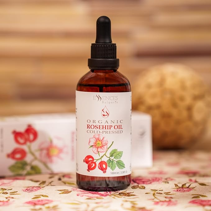 Essences Bulgaria Organic Rosehip Oil 3.4 Fl Oz | 100ml | 100% Natural Cold-Pressed Oil | Therapeutic Quality | Family Owned Farm | Massage Base Oil | Natural Moisturizer | Ideal Carrier Oil