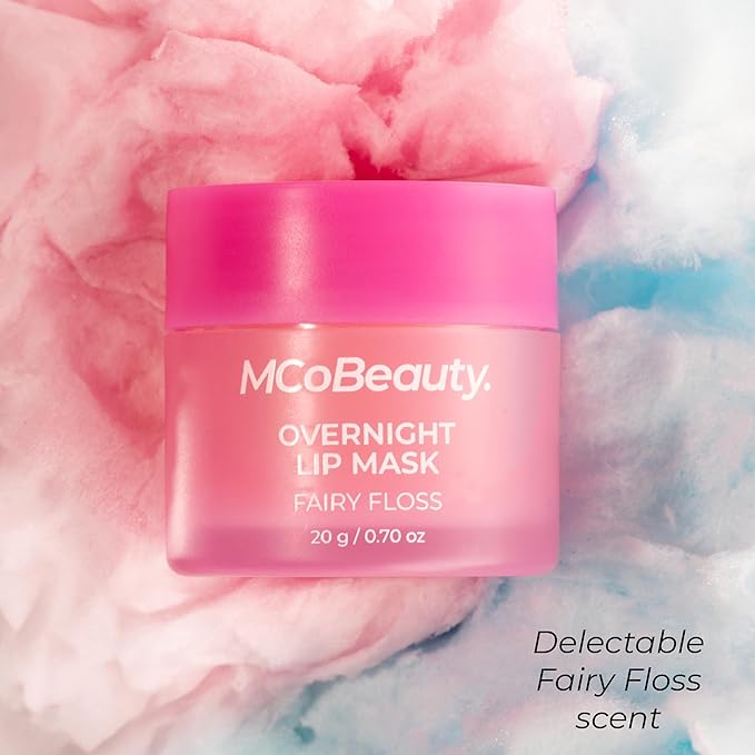 MCoBeauty Double Duty Lip Mask Fairy Floss - Hydrating Lip Balm with Coconut Oil Vitamin E Hyaluronic Acid - Overnight Lip Mask Treatment for Dry Lips - Tinted Lip Care, Vegan Cruelty Free - 15g