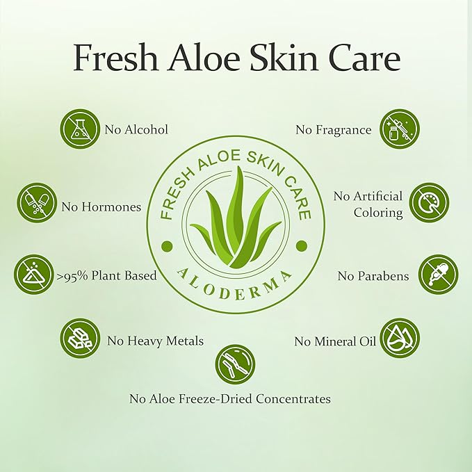 Aloderma Aloe Vera Gel Made within 12 Hours of Harvest with 96% Pure Organic Aloe Vera for Skin, Scalp, & Hair, Soothing Aloe Face Moisturizer, Multipurpose, Hydrating Aloe Gel, 7.05oz