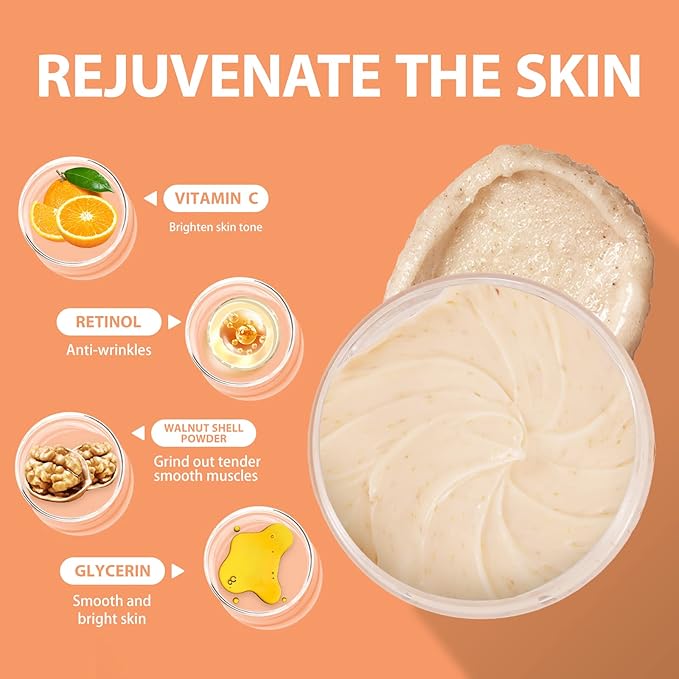 Vitamin C and Retinol Facial Scrub Face Scrubs Exfoliating Face Wash Vitamin C Facial Body Scrub Microdermabrasion Exfoliator for Blackhead Ingrown Hair KP Bump Eraser Exfoliant 3.5OZ