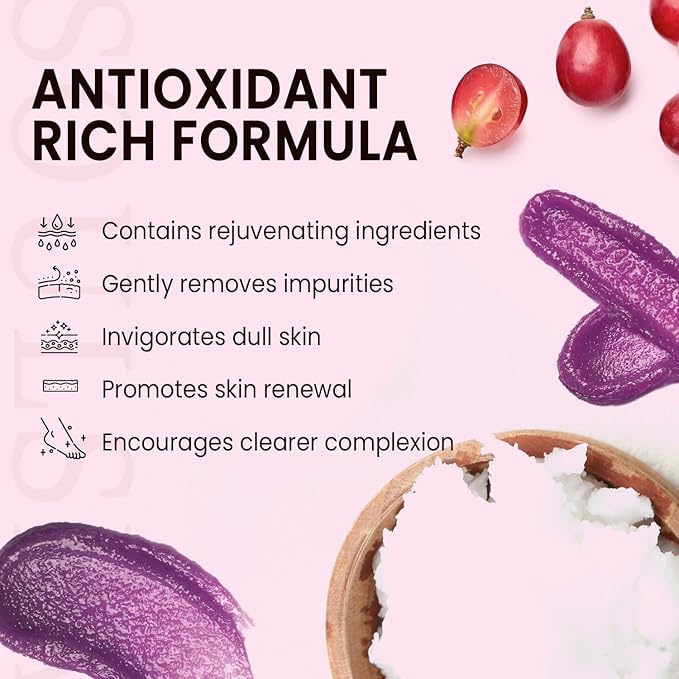 SOULSPA PURE Grape & Shea Butter Body & Foot Scrub - Rejuvenating & Antioxidant Rich Exfoliating Body Scrub for Glowing Skin, 10 oz