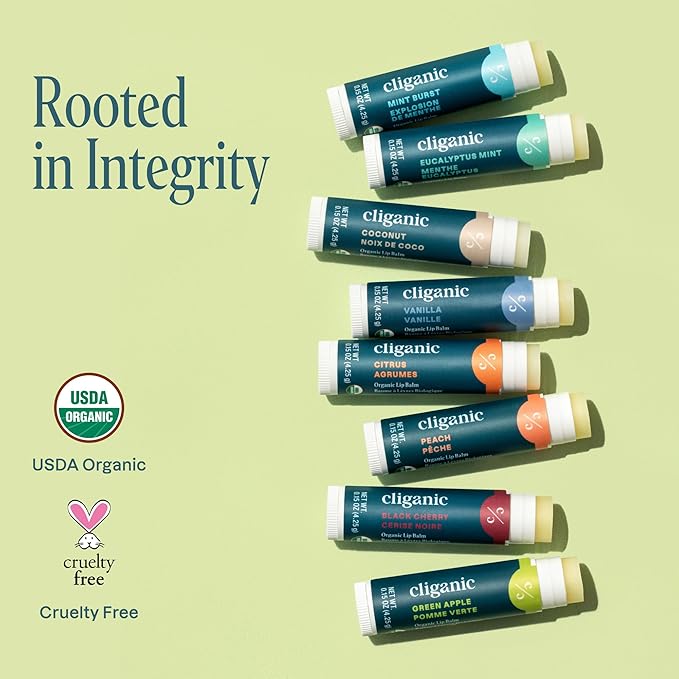 Cliganic Organic Lip Balm Set (Fresh Picked, 8 Flavors) - 100% Natural Moisturizer for Cracked & Dry Lips (Pack of 2)