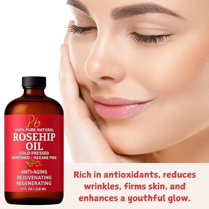 Pomberries Rosehip Seed Oil – Cold-Pressed & Unrefined, Rosehip Oil for Face, Skin & Hair – Rose Hip oil for Scars, Wrinkles, Stretch Marks, Daily Hydration & Gua Sha Massage, 4 fl oz