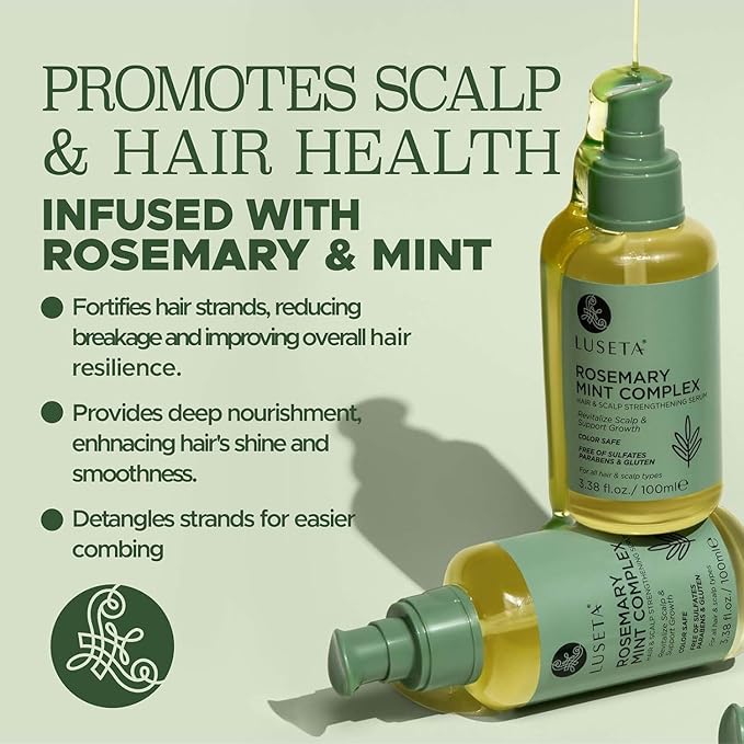 LUSETA Rosemary Oil for Hair Growth, Essential Oil Treatment for Thinning Hair and Damaged Hair, Strengthening & Moisturizing Formula for Split Ends, Color Safe for Women Men, 3.37 fl oz