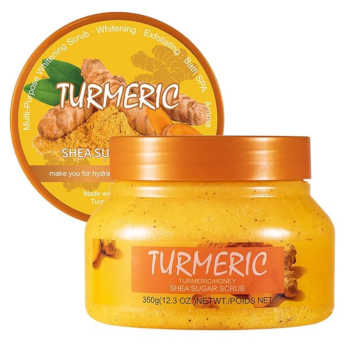 Facial Scrub Shea Sugar Scrub Ultra Hydrating and Exfoliating for Nourishing Essential Body Care Improves Acne Scars, Blackheads, Pore Size, and Skin Texture (turmeric)