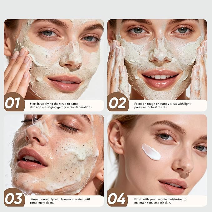 Coffee Facial Exfoliating Scrub, Face Exfoliator Scrub with AHA, BHA, Niacinamide, VC, Gentle Blackhead Remover & Body Smoothing Treatment for Face & Body, 4.23 fl.oz/120g