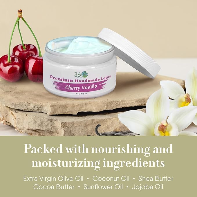360Feel Cherry Vanilla Aroma - Hydrates with Coconut & Olive Oil, Plant-Based, Non-Greasy, Sensitive Skin, All Day Use