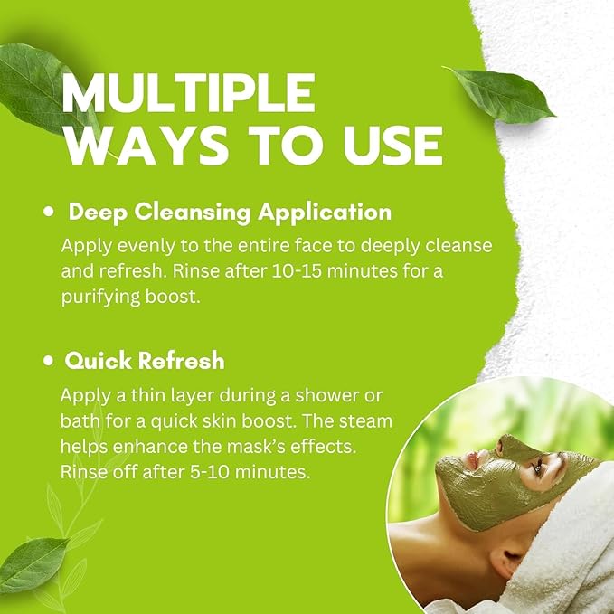 Green Tea Matcha Mud Mask with Aloe Vera (Pack of 3), Deep Cleansing, Hydrating, and Relaxing Volcanic Clay Facial Mask, 3.53 oz/100g