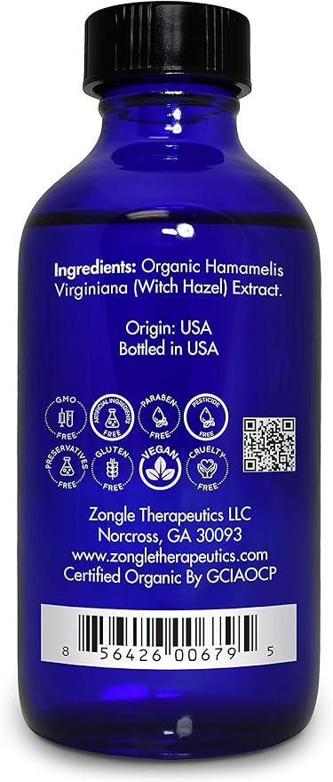 Organic, Witch Hazel – 100% Pure, Witch Hazel, for Face, Acne, Butt, Skin, Scalp, Hair, Body by Zongle Therapeutics, 4 OZ