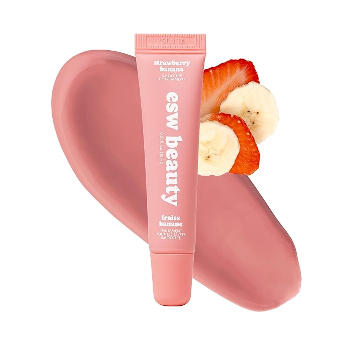 ESW Beauty Strawberry Banana Smoothie Lip Treatment - Soft Pink Nude Tint with Shea Butter, Hyaluronic Acid, Strawberry & Banana for Intense Hydration & Dryness Prevention