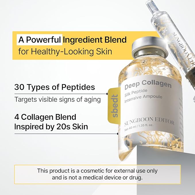 SUNGBOON EDITOR Glow Intensive Silk Peptide Ampoule, Copper Peptides Serum for Face with Collagen & Multi Peptides, Hydrating Korean Skincare Facial Serum for Smooth-Looking Skin, 1.35 fl oz