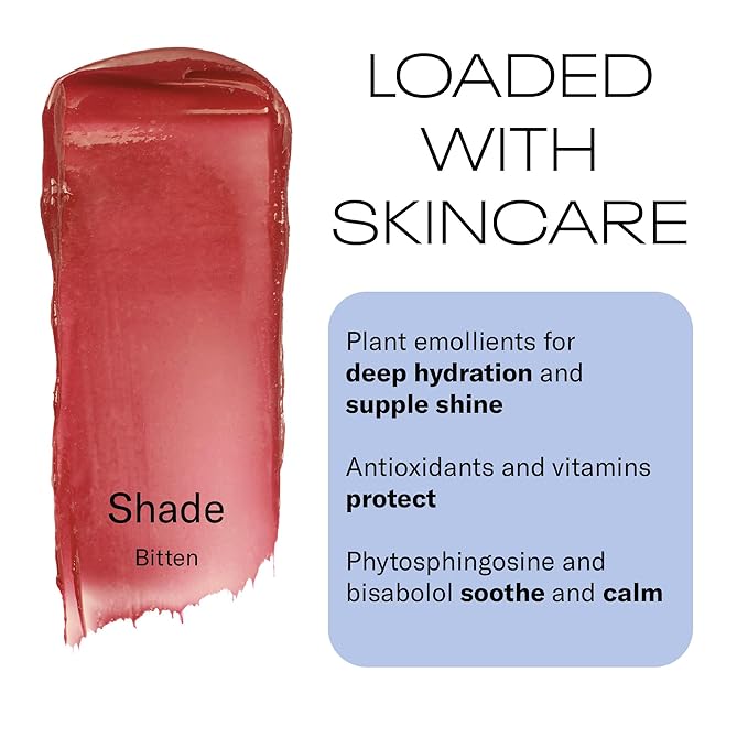 MOB Beauty Hydrating Shine Lip Balm, Bitten, Muted Cherry Tinted Lip Balm Stick with Jojoba and Sunflower Oils, Moisturizing Glossy Finish, Vegan, Cruelty Free