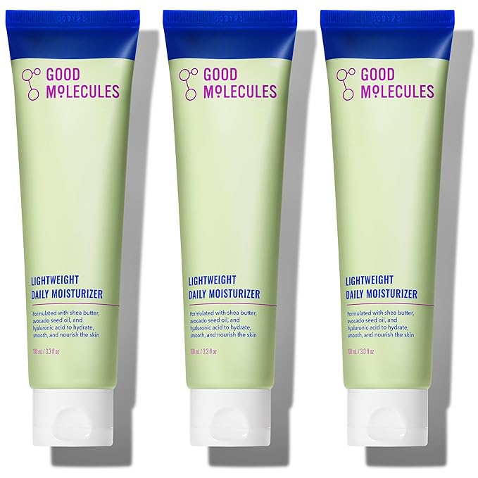Good Molecules Lightweight Daily Moisturizer Face Cream Pack 3 – 100 ml / 3.38 fl oz Each - Non-Greasy Facial Moisturizer Face Lotion with Shea Butter & Hyaluronic Acid