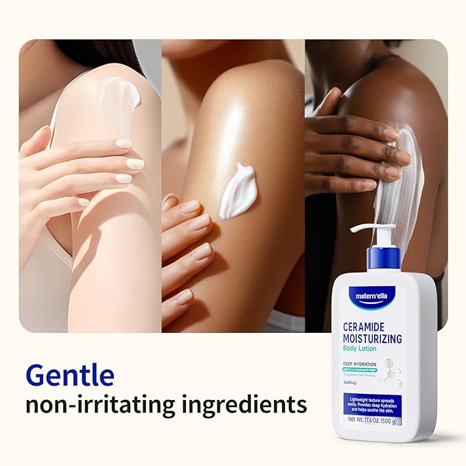 matern'ella Ceramide Body Lotion for Dry & Sensitive Skin - Daily Moisturizer with Niacinamide & 4 Ceramides (NG, AP, NP, EOP) 48H Hydration, Fragrance, Paraben, Non-Greasy 7.1 Oz