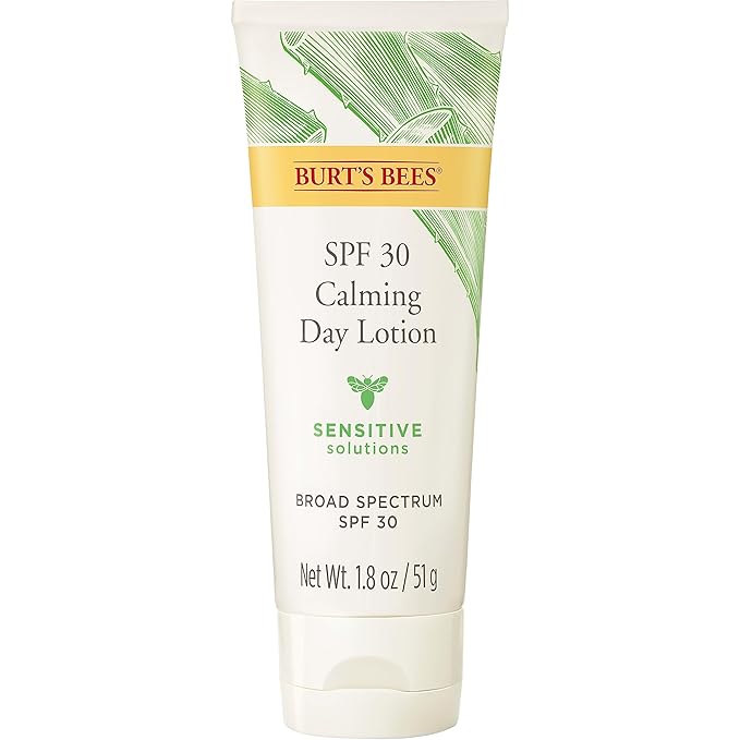 Burts Bees Sensitive Solutions SPF 30 Calming Day Lotion with Aloe and Rice Milk, Broad Spectrum SPF 30, Lightweight Mineral Sunscreen, 99.4% Natural Origin, 1.8 Fluid Ounces