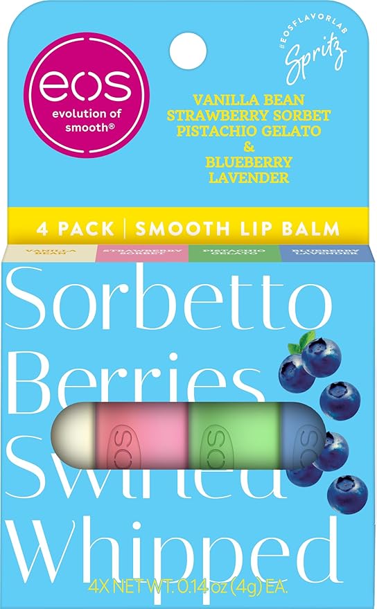eos Limited Edition Lip Balm Variety Pack, Gelato Shop - Moisturizing, Hydrating Lip Balm, For Dry Lips, Shea Butter, Gift Set, Cruelty-Free, 0.14 oz, 4-Pack