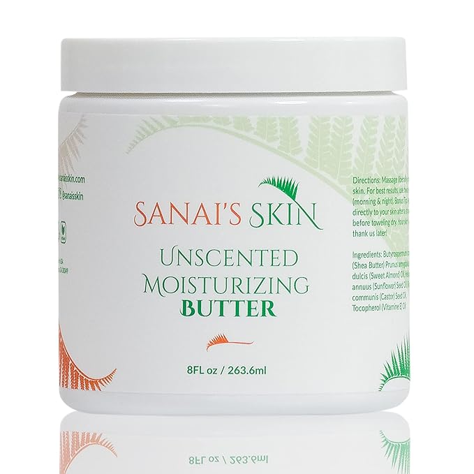 Sanai's Skin Moisturizing Body Butter | Unscented Moisturizing Butter | Moisturizing & Nourishing for Normal to Eczema Skin | Shea Butter, Sweet Almond Oil, Castor Oil - 8 oz