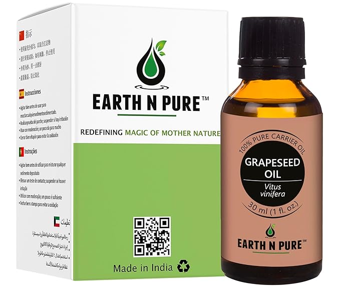 Earth N Pure Grapeseed Oil Cold Pressed, Natural and Therapeutic Grade 30 ml