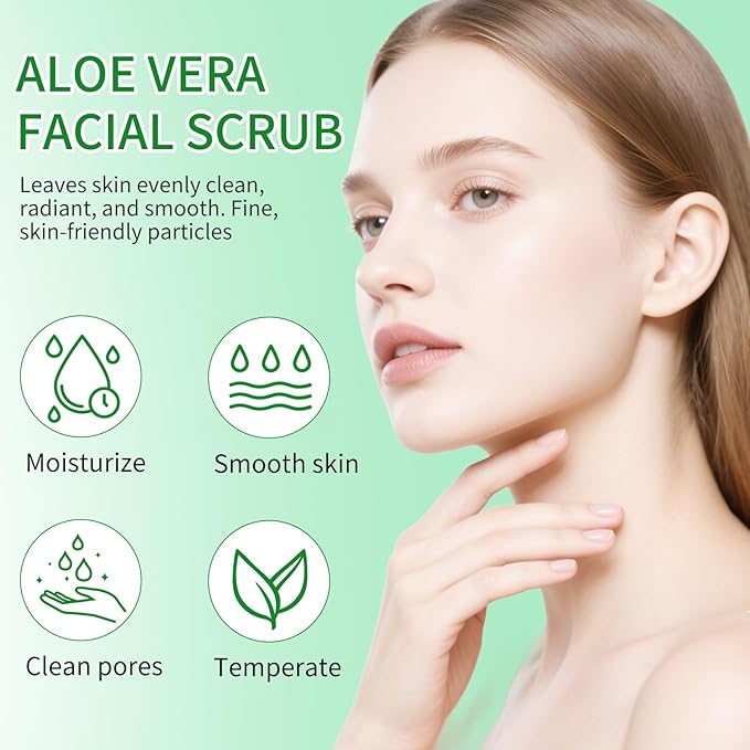 Facial Scrub & Face Exfoliator, Aloe Vera Exfoliating Facial Scrub & Cleanser for Smooth Skin, Face Exfoliator Gentle Pore Refining for Refresh Skin